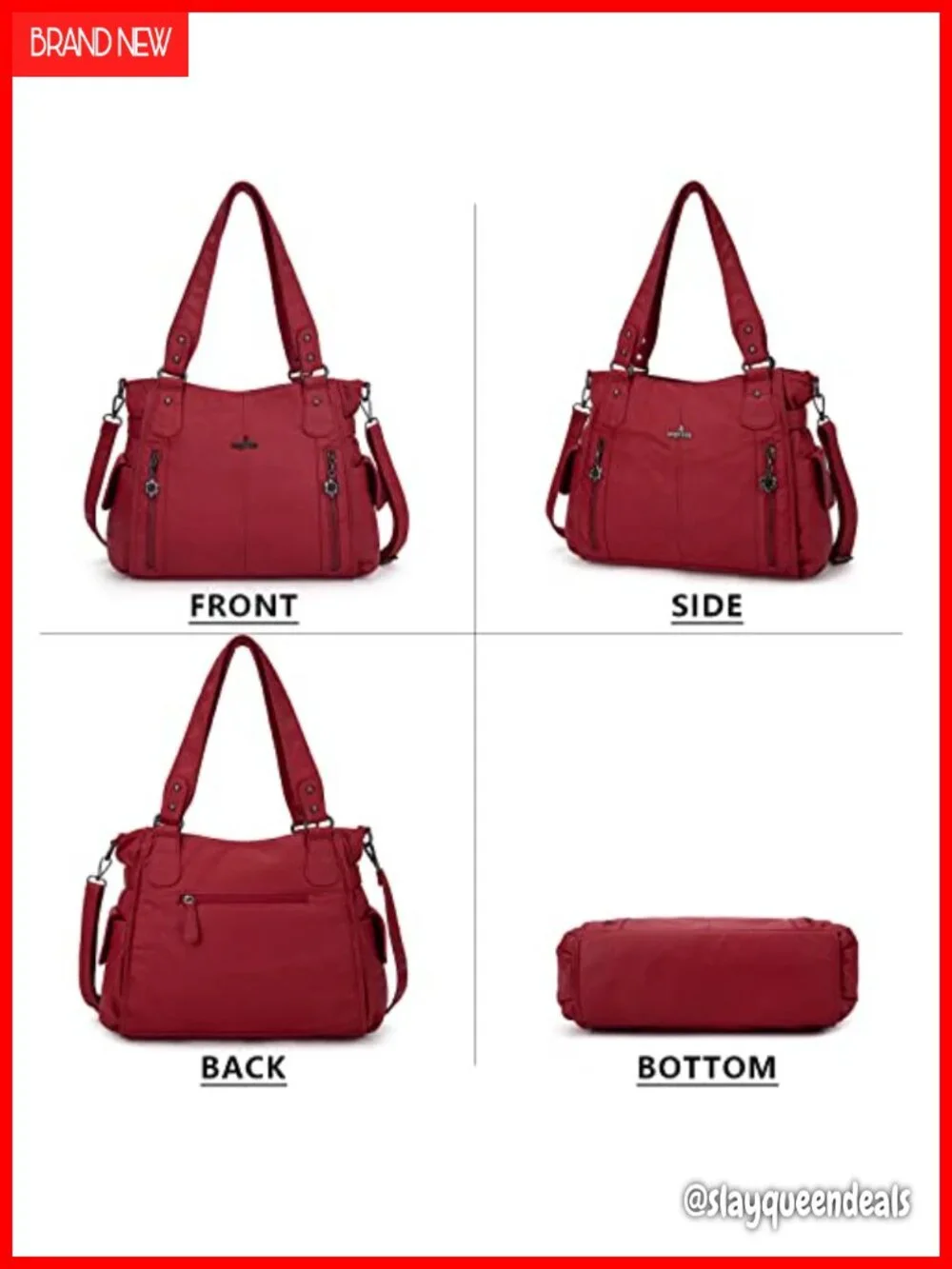 Washed PU Leather Hobo Purse Roomy Shoulder Bag Convertible Crossbody Tote